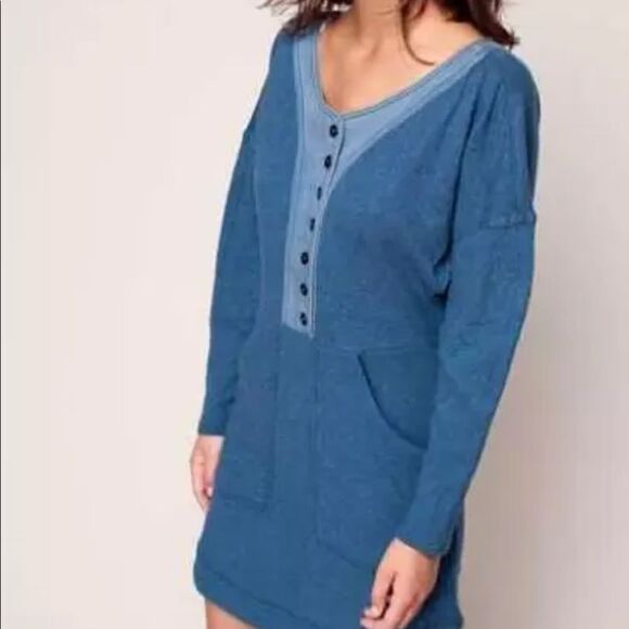 Free People Seeking Heart Mini Dress in Blue - Size Small - Picture 2 of 12